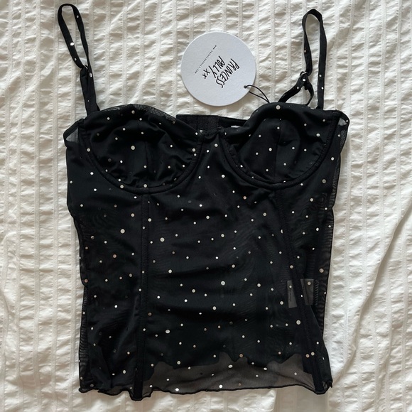 Princess Polly Tops - Princess Polly Black Polka Dot Mesh Bustier Cami
